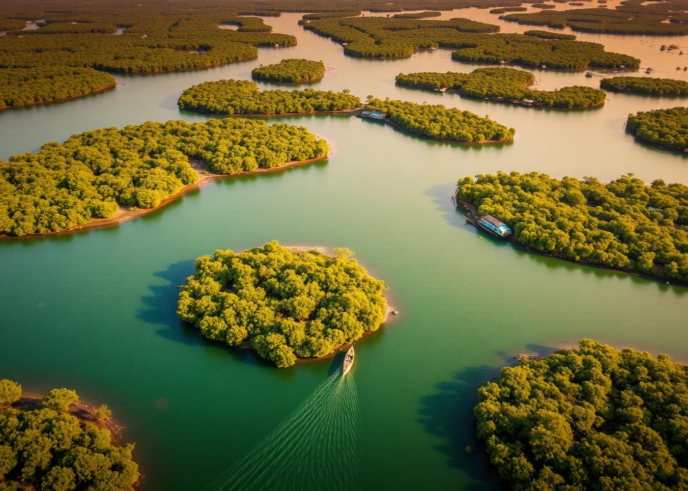 Vue aérienne des mangroves et bolongs du Delta du Saloum